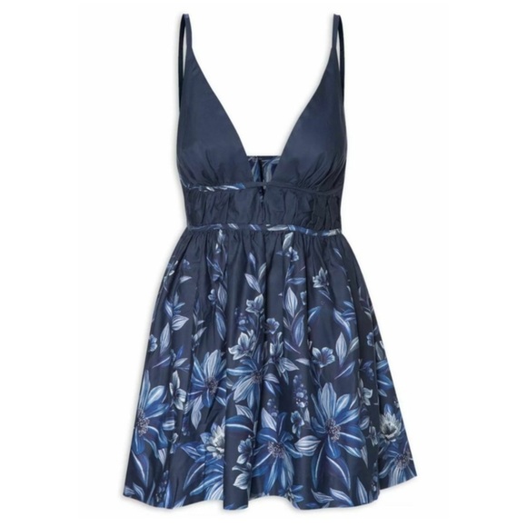 Farm Rio Mini Dress Navy Blue Floral Cotton Sleeveless Medium NWT - Picture 9 of 9